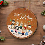 Custom Name Grandkids Christmas Gifts - Personalized Leather Ornament