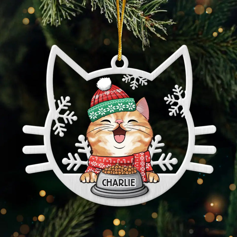 Cute Cat On Christmas Day - Cat Personalized Custom Ornament - Metal Custom Shaped - Christmas Gift For Pet Owners, Pet Lovers