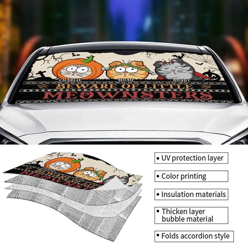 Custom Name Halloween Cat Gifts for Cat Lovers - Personalized Auto Sunshade