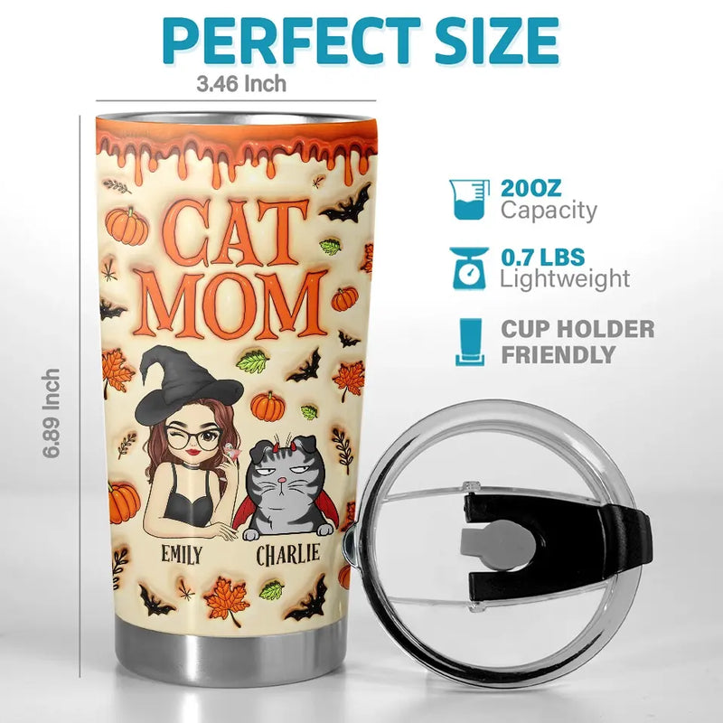 Custom Name Halloween Cat Mom Gifts for Women - Personalized Tumbler