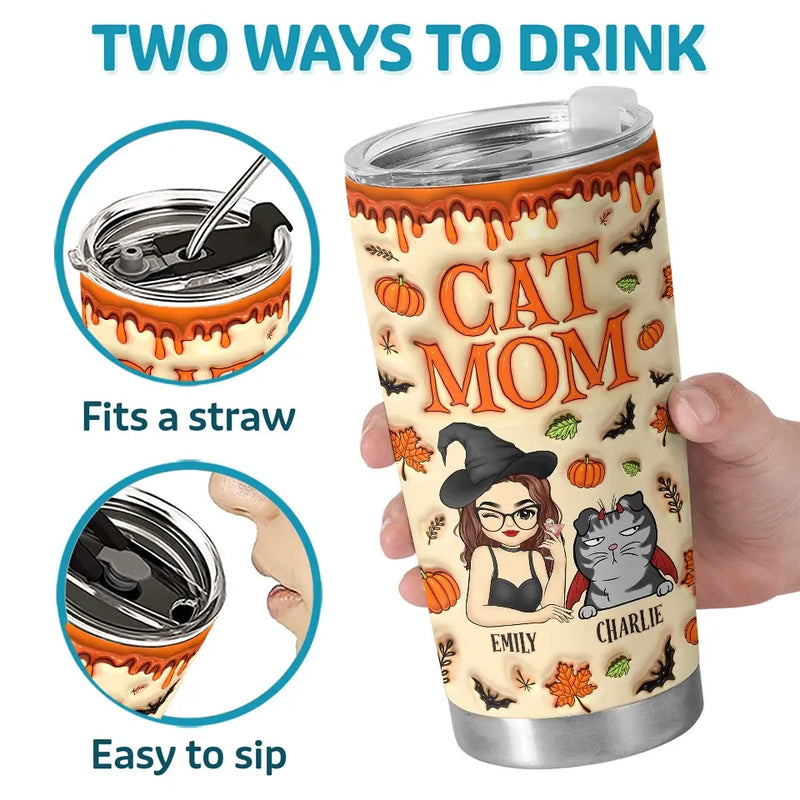 Custom Name Halloween Cat Mom Gifts for Women - Personalized Tumbler