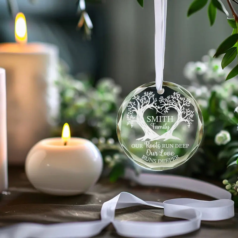 Custom Family Name Tree Gifts - Personalized Glass Ornament