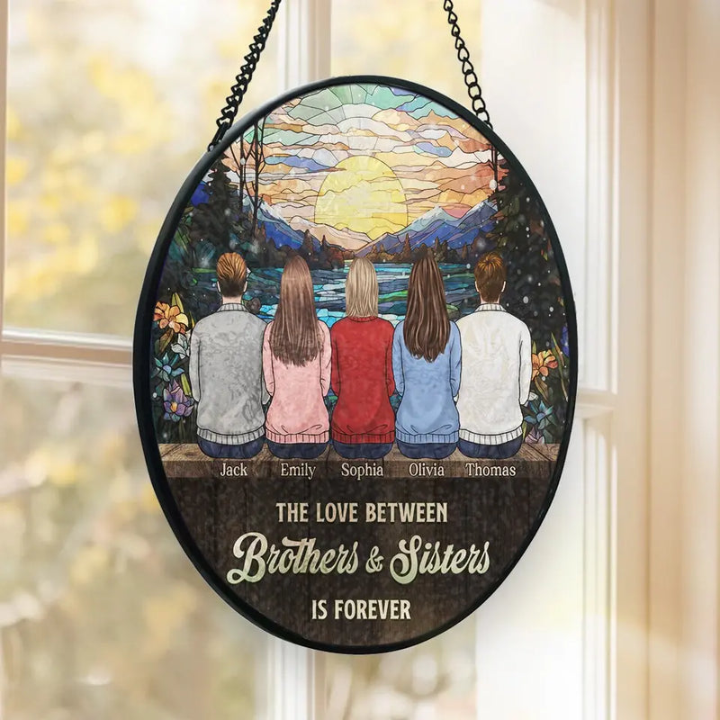 The Love Between Siblings Knows No Boundaries - Family Personalized Custom Stained Glass Window Hanging Suncatcher - Christmas Gift For Siblings, Brothers, Sisters