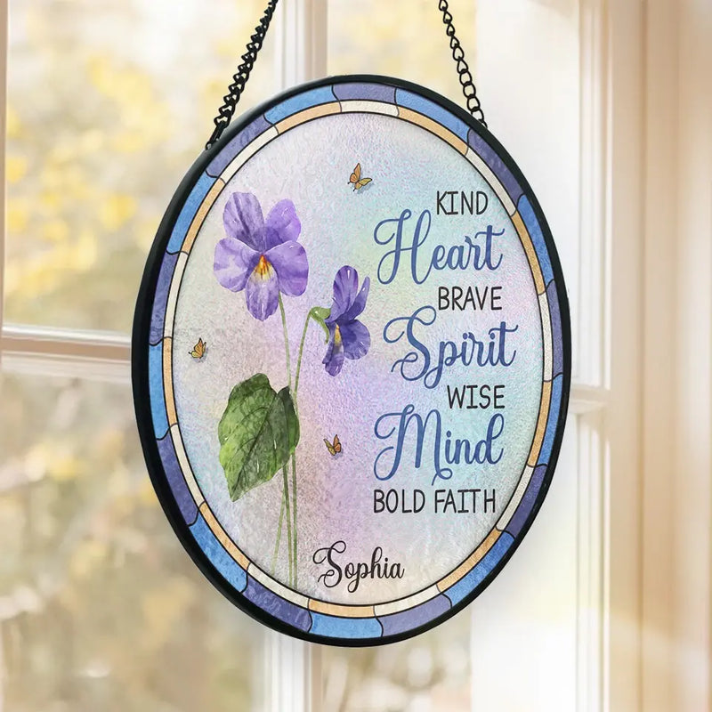 Custom Name Inspirational Flower Decor - Personalized Stained Glass Suncatcher