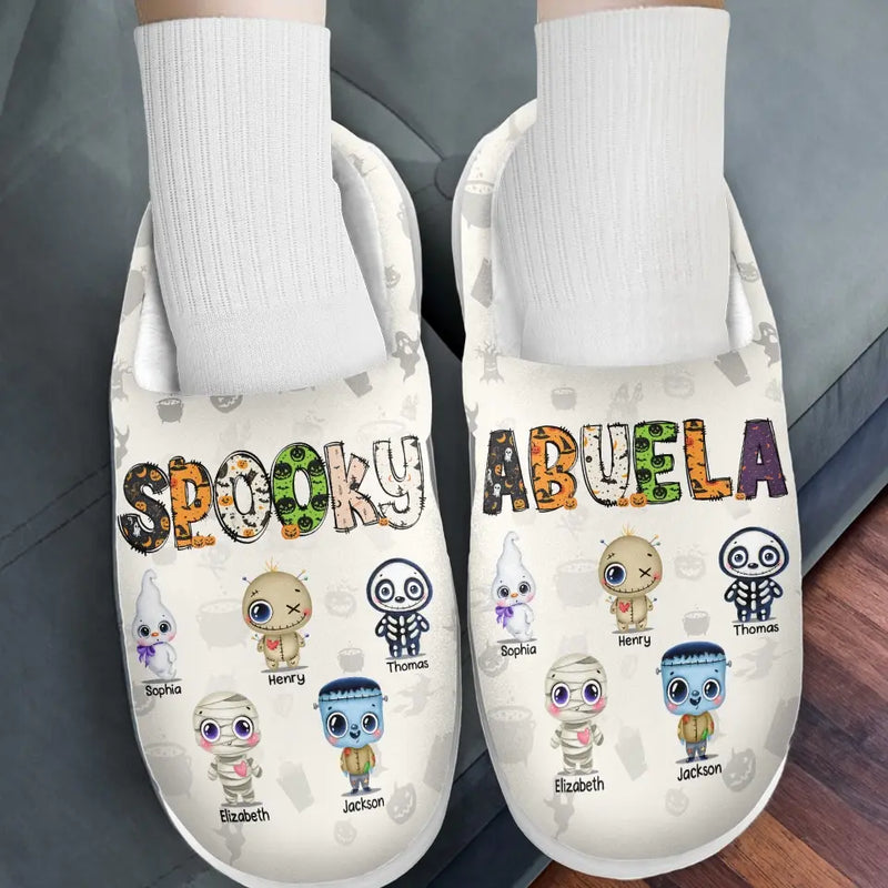 Spooky Abuela - Family Personalized Custom Fluffy Slippers - Halloween Gift For Mom, Grandma