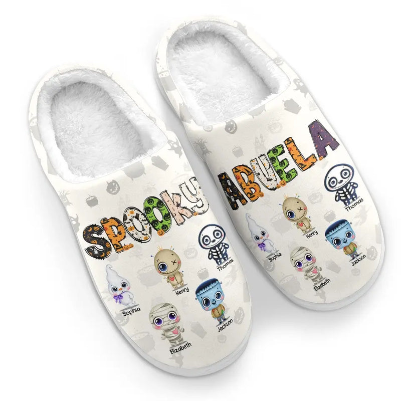 Custom Name Spooky Halloween Gifts for Kids - Personalized Fluffy Slipper
