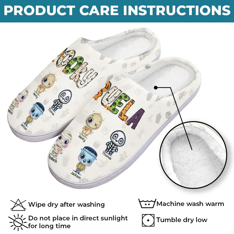 Spooky Abuela - Family Personalized Custom Fluffy Slippers - Halloween Gift For Mom, Grandma