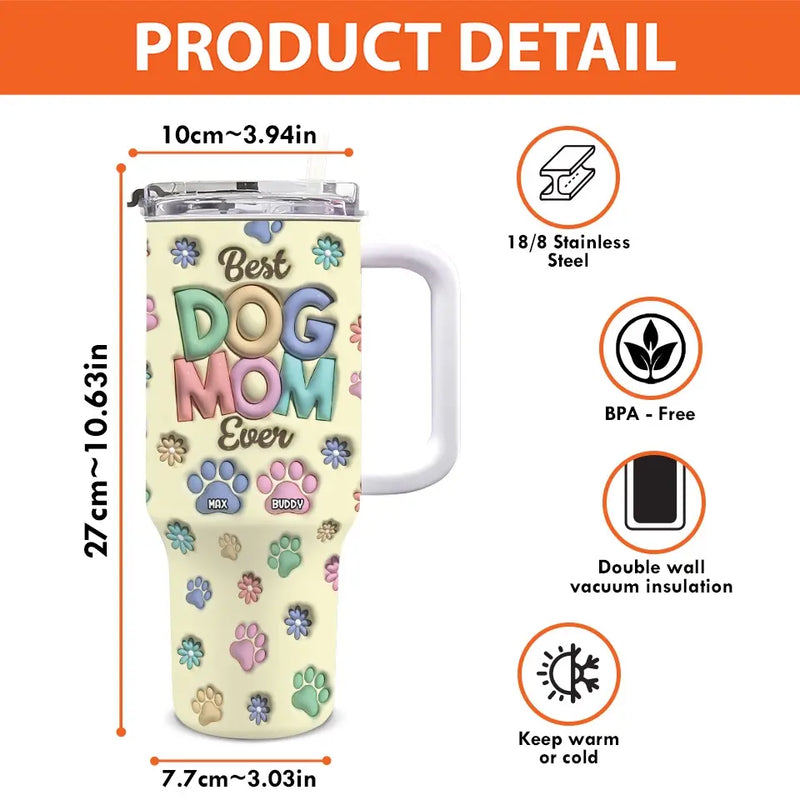 Custom Name Best Dog Mom Gifts for Women - Personalized 40 Oz Tumbler With Handle