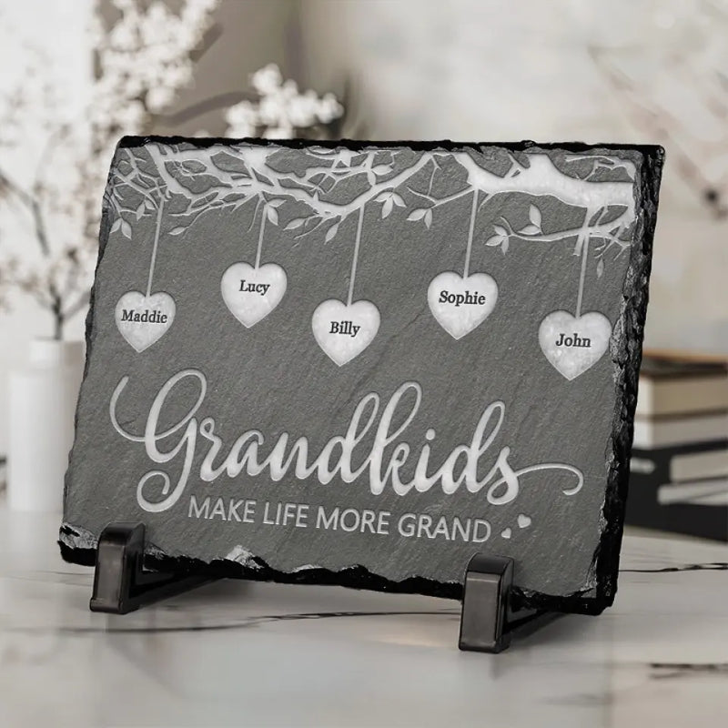 Grandkids Make Every Day Brighter - Family Personalized Custom Rectangle Shaped Stone With Stand - Gift For Grandma