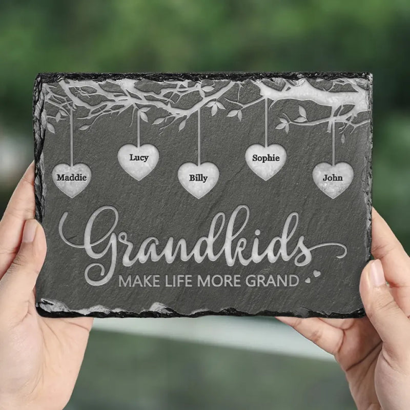 Grandkids Make Every Day Brighter - Family Personalized Custom Rectangle Shaped Stone With Stand - Gift For Grandma