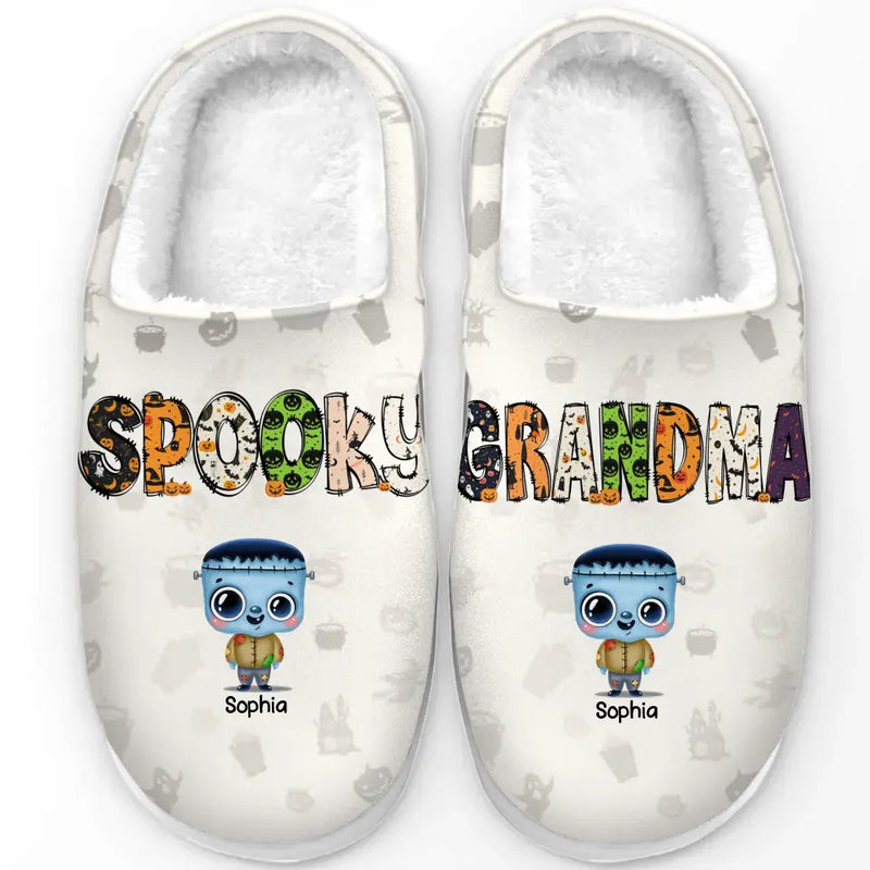 Custom Name Spooky Halloween Gifts for Kids - Personalized Fluffy Slipper