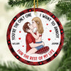 Christmas Love Vibes Over Here - Couple Personalized Custom Ornament - Ceramic Round Shaped - Christmas Gift For Husband Wife, Anniversary