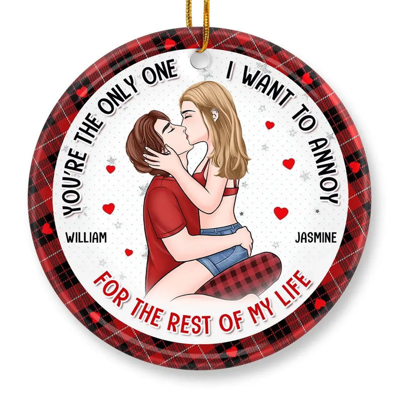 Christmas Love Vibes Over Here - Couple Personalized Custom Ornament - Ceramic Round Shaped - Christmas Gift For Husband Wife, Anniversary