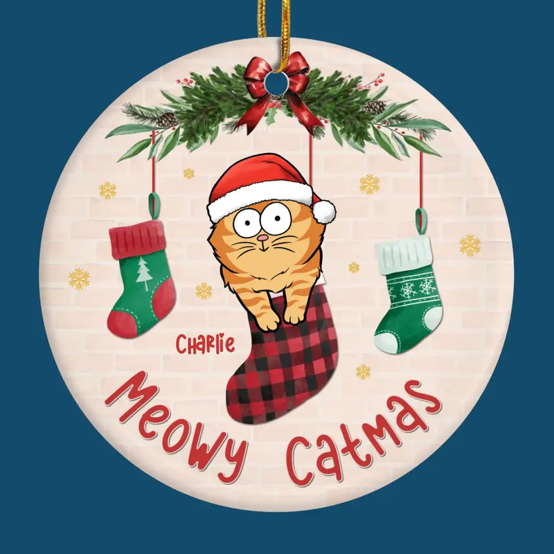 Custom Name Christmas Cat Gifts - Personalized Ceramic Ornament