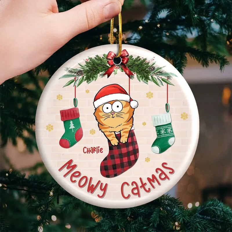 Whiskers In Winter Wonderland - Cat Personalized Custom Ornament - Ceramic Round Shaped - Christmas Gift For Pet Owners, Pet Lovers