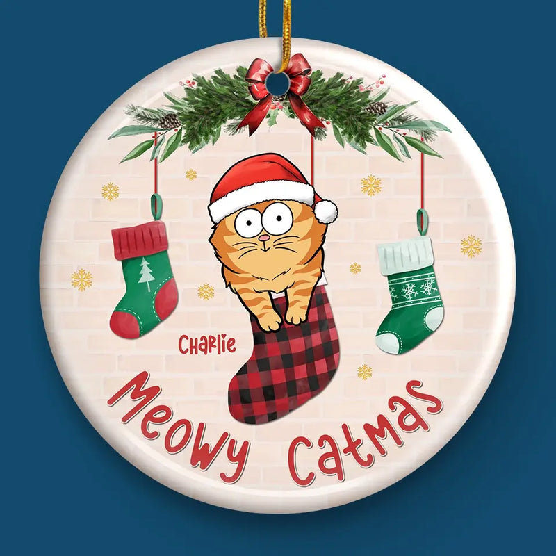 Whiskers In Winter Wonderland - Cat Personalized Custom Ornament - Ceramic Round Shaped - Christmas Gift For Pet Owners, Pet Lovers
