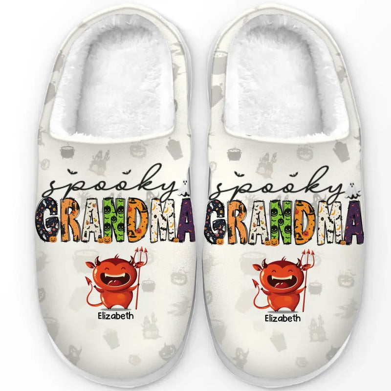 A Spooky Mom Knows How To Brew Up Fun - Family Personalized Custom Fluffy Slippers - Halloween Gift For Mom, Grandma