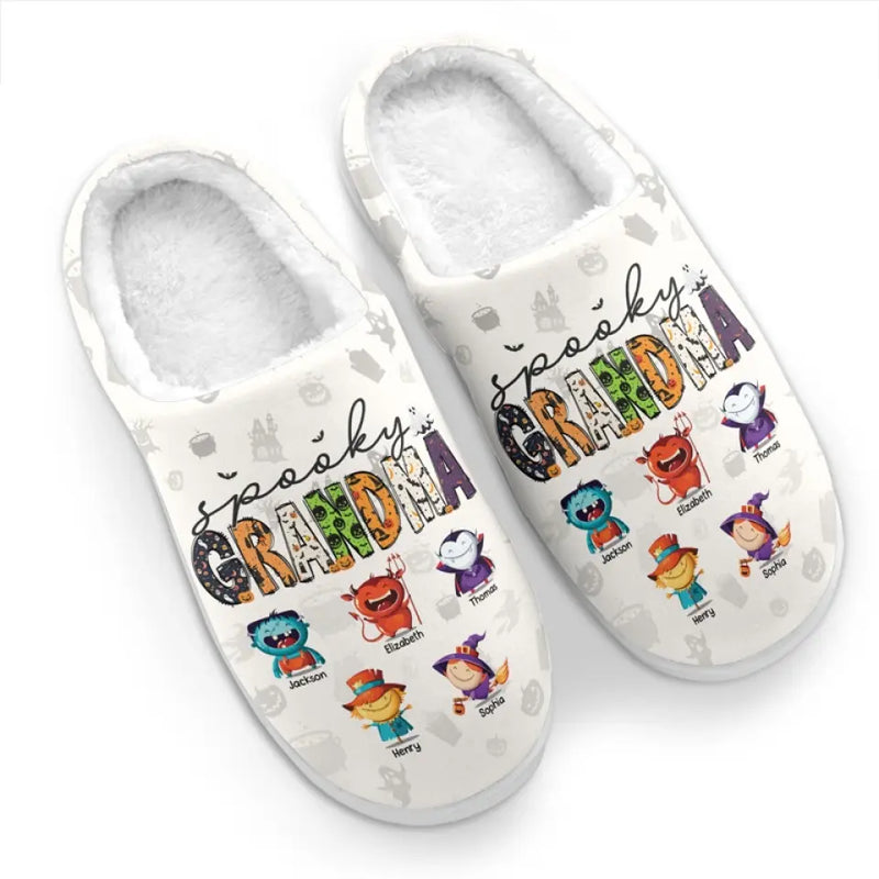 A Spooky Mom Knows How To Brew Up Fun - Family Personalized Custom Fluffy Slippers - Halloween Gift For Mom, Grandma