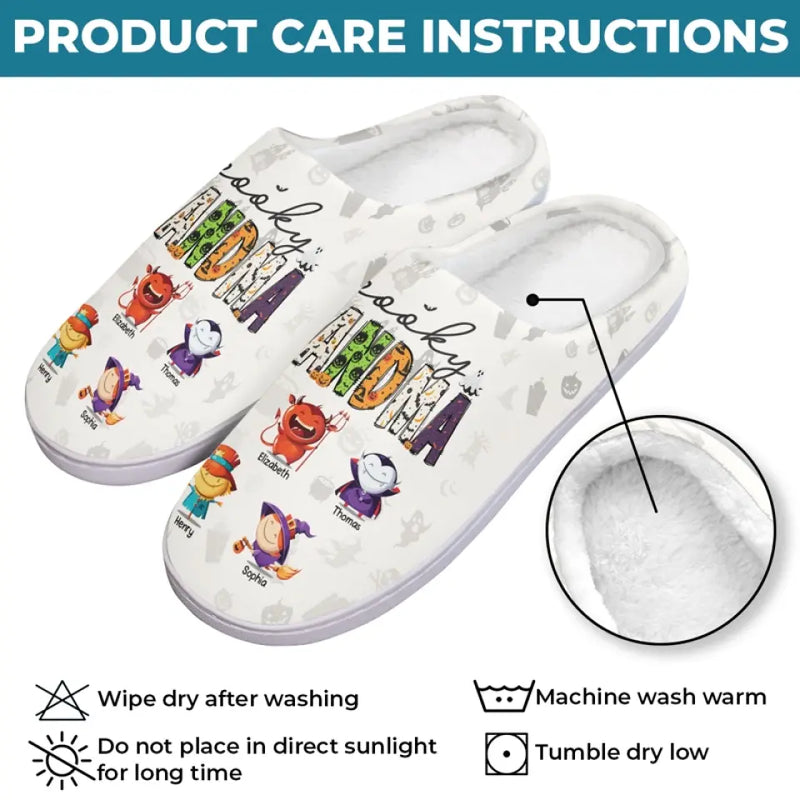 A Spooky Mom Knows How To Brew Up Fun - Family Personalized Custom Fluffy Slippers - Halloween Gift For Mom, Grandma