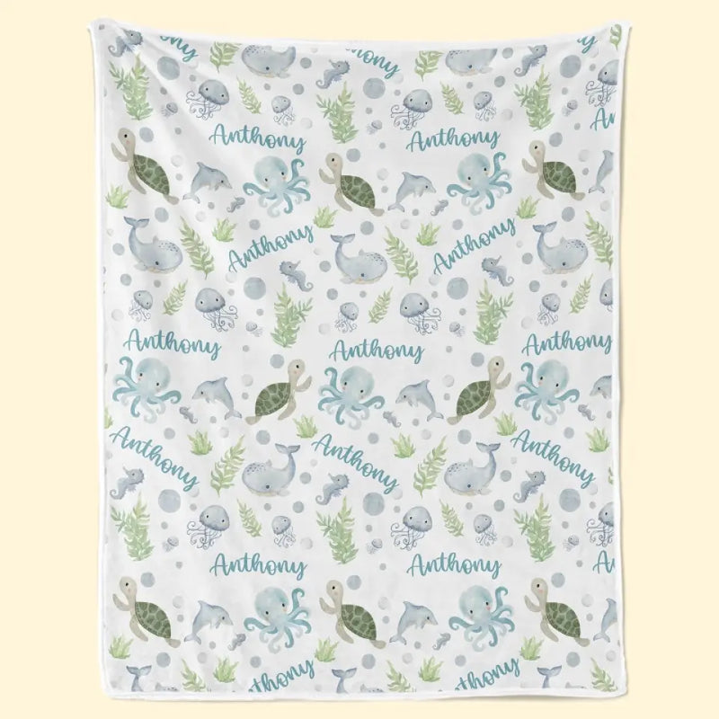 Let Dreams Sail With Friendly Sea Animals - Family Personalized Custom Blanket - Gift For Baby Kids, Newborn Baby