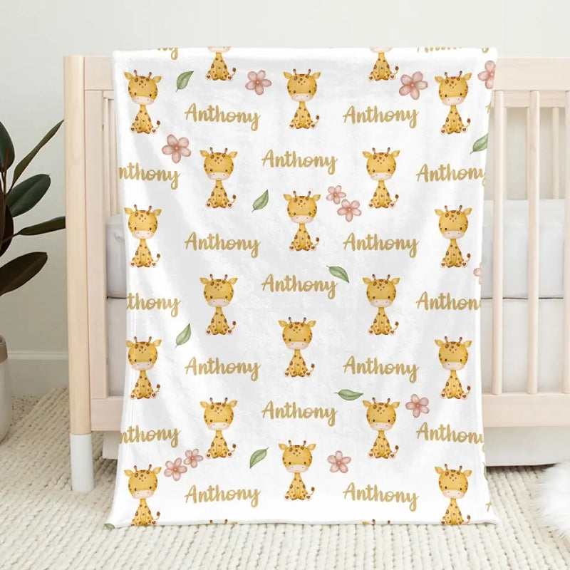 Custom Name Giraffe Gifts for Kids - Personalized Blanket
