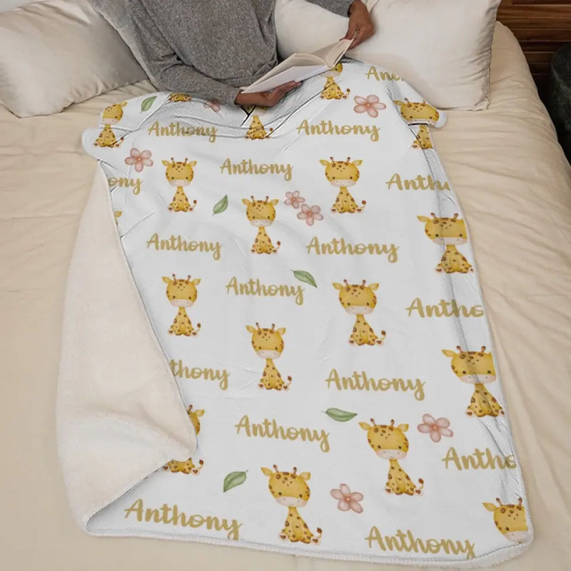 Custom Name Giraffe Gifts for Kids - Personalized Blanket
