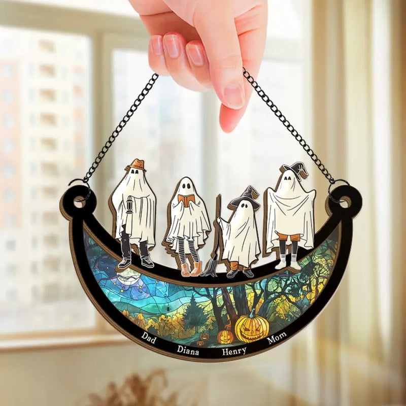 Custom Name Halloween Ghost Family Gifts - Personalized Suncatcher Ornament