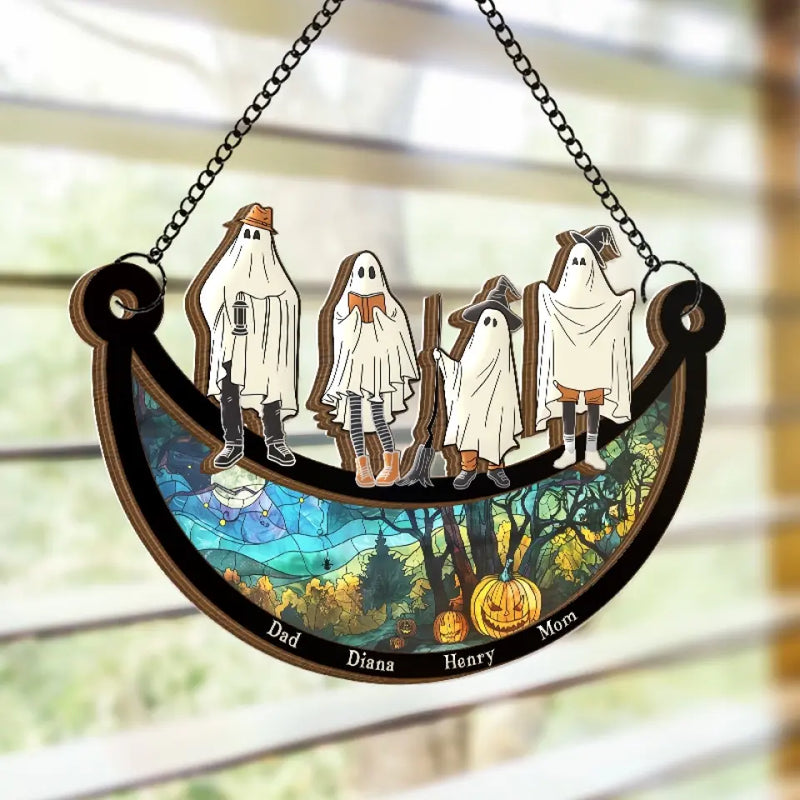 Custom Name Halloween Ghost Family Gifts - Personalized Suncatcher Ornament
