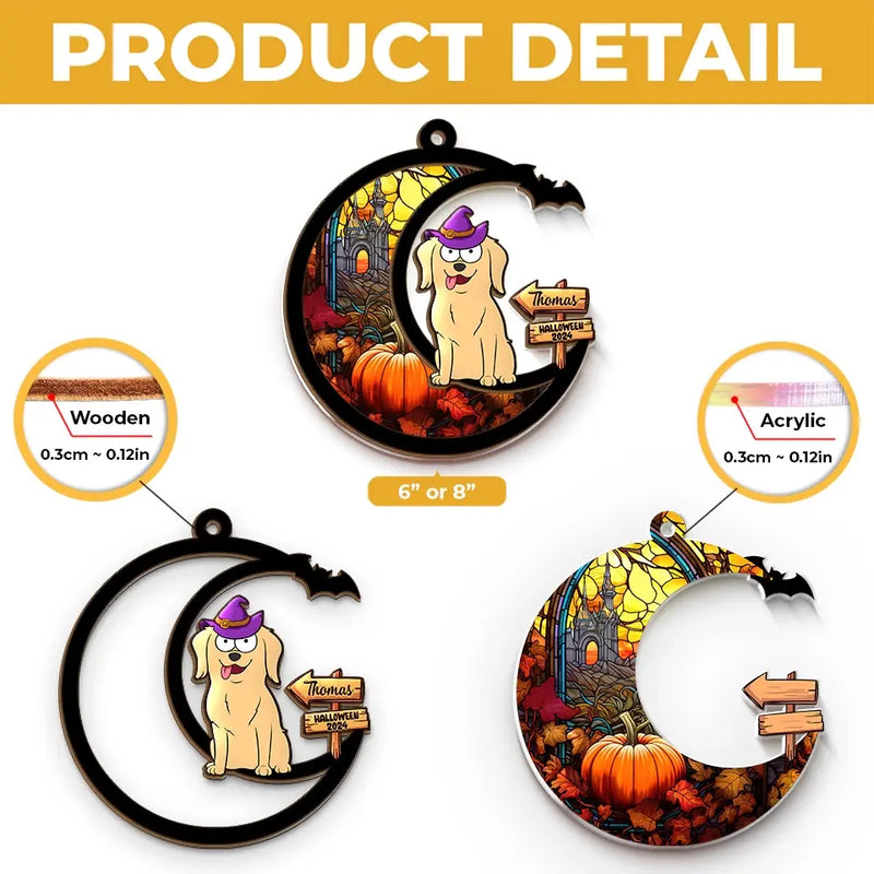 Custom Name Halloween Witch Dog Gifts for Dog Lovers - Personalized Suncatcher Ornament
