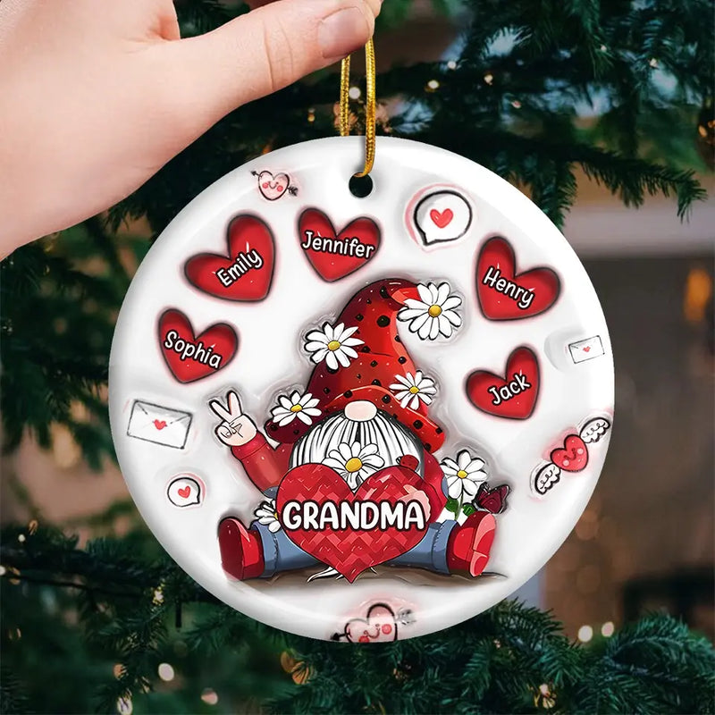 Grandma's Love Is The Sweetest Gift Of All - Family Personalized Custom 3D Inflated Effect Printed Ornament - Ceramic Round Shaped - Christmas Gift For Mom, Grandma