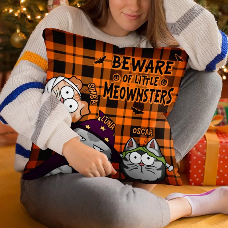Beware Of Little Meownsters - Cat Personalized Custom Pillow - Halloween Gift For Pet Owners, Pet Lovers