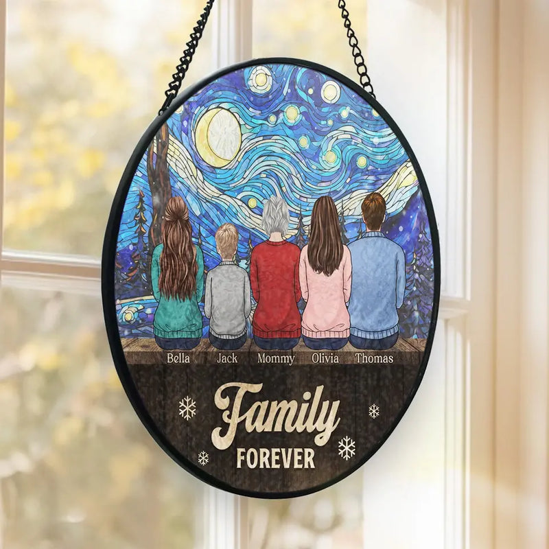 Custom Name Family Night Sky Decor - Personalized Stained Glass Suncatcher