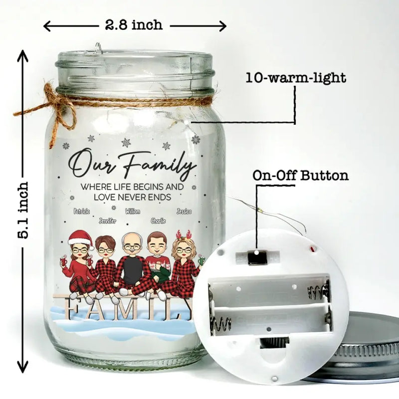 Family Is The True Gift Of Christmas - Family Personalized Custom Mason Jar Light - Christmas Gift For Family Members