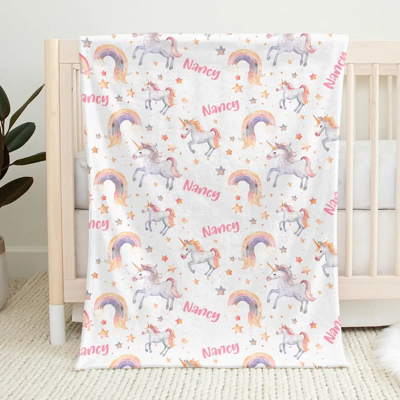 Born To Sparkle Like A Unicorn - Family Personalized Custom Baby Blanket - Gift For Baby Kids, Newborn Baby