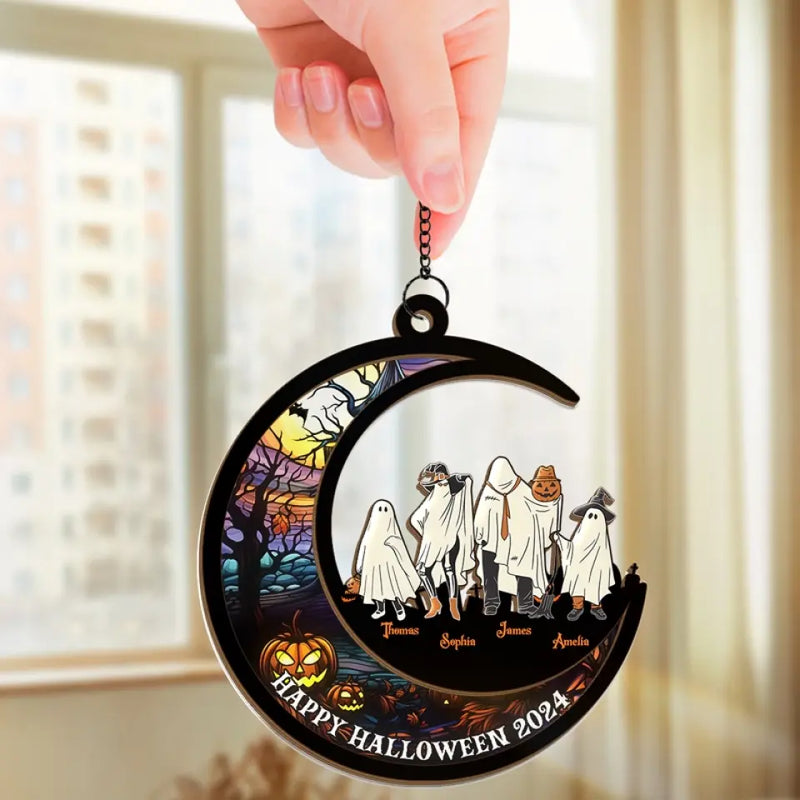 Halloween Brings Us Together For Fun And Laughter - Family Personalized Window Hanging Suncatcher - Halloween Gift For Family Members