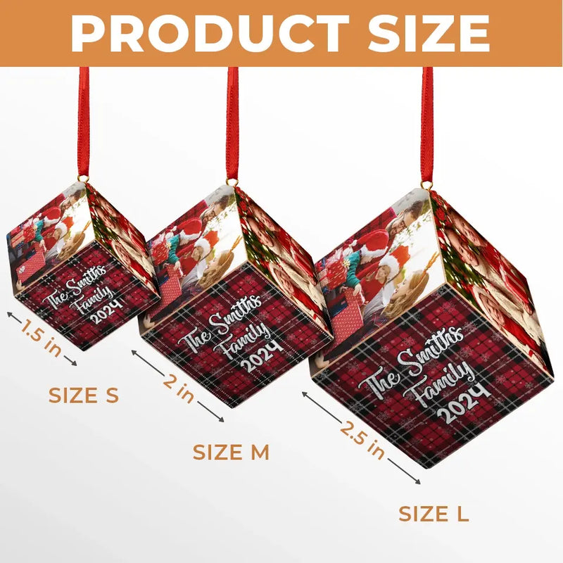 Custom Photo Every Time We Love, Every Time We Give, It’s Christmas - Family Personalized Custom Wooden Cube Ornament - Christmas Gift For Family Members
