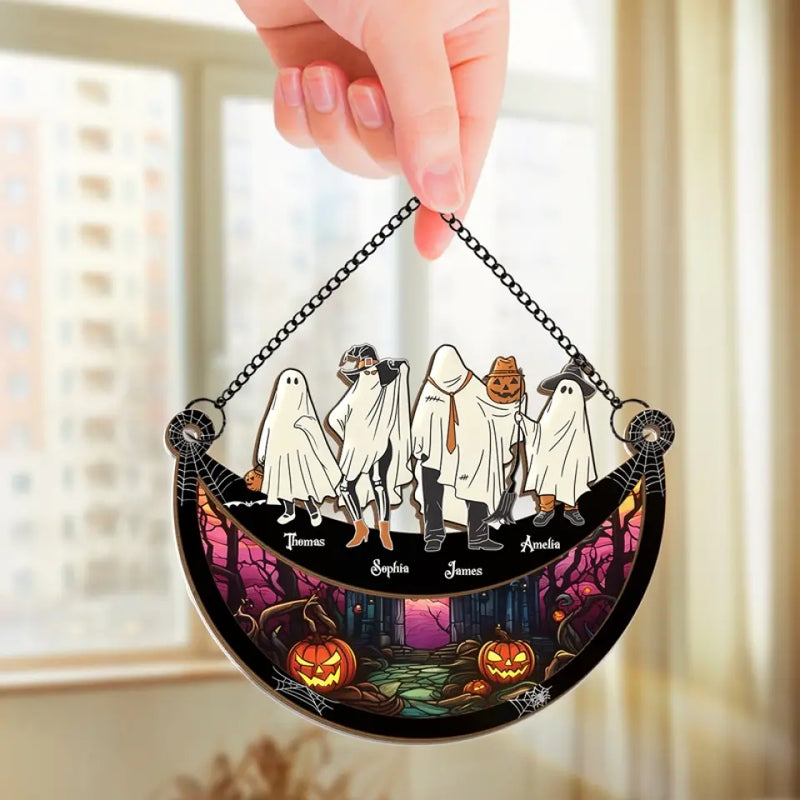 Custom Name Halloween Ghost Gifts for Families - Personalized Suncatcher Ornament