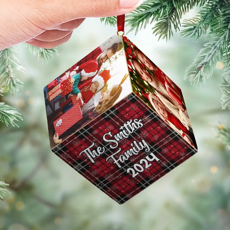Custom Photo Every Time We Love, Every Time We Give, It’s Christmas - Family Personalized Custom Wooden Cube Ornament - Christmas Gift For Family Members
