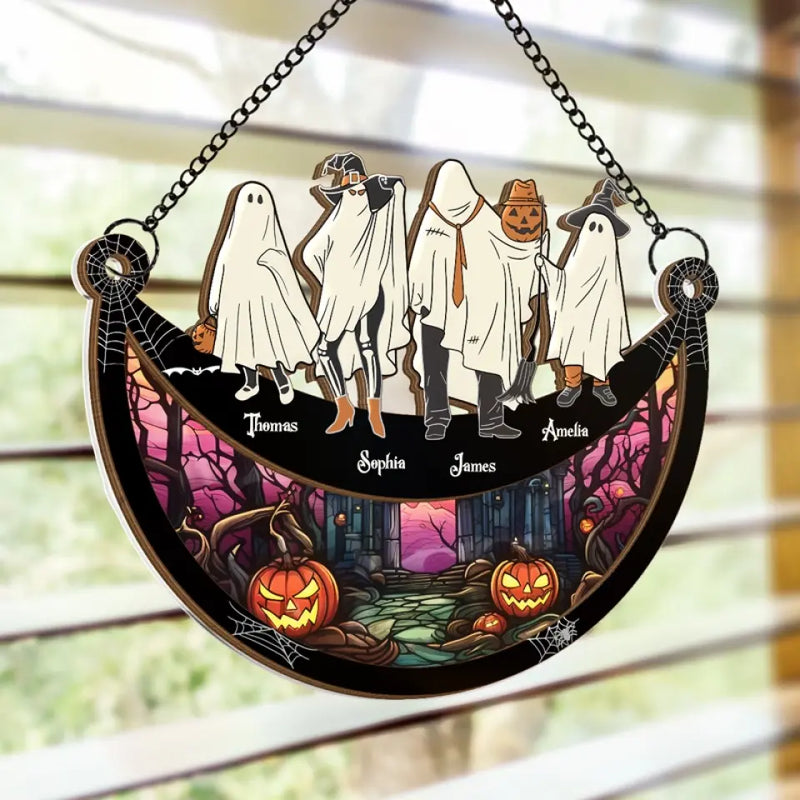 Custom Name Halloween Ghost Gifts for Families - Personalized Suncatcher Ornament