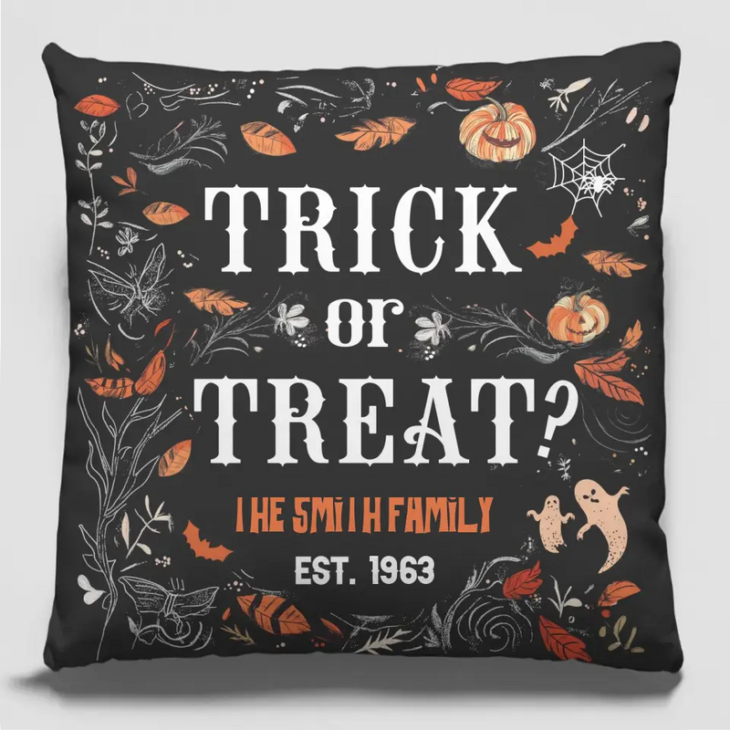 Custom Name Trick or Treat Halloween Decor - Personalized Pillow