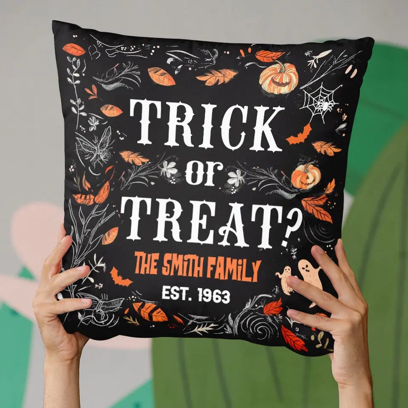 Custom Name Trick or Treat Halloween Decor - Personalized Pillow
