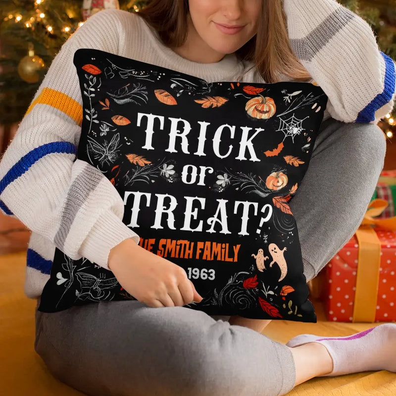 Custom Name Trick or Treat Halloween Decor - Personalized Pillow