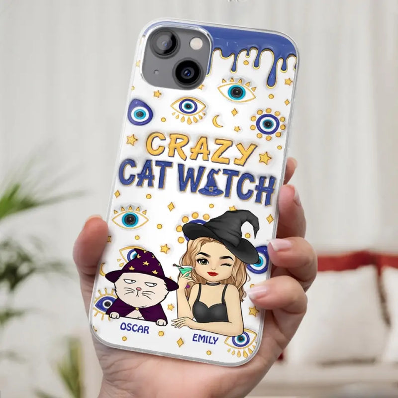 You Can't Scare Me I'm The Crazy Cat Witch - Cat Personalized Custom 3D Inflated Effect Printed Clear Phone Case - Halloween Gift For Pet Owners, Pet Lovers