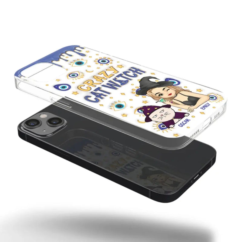 You Can't Scare Me I'm The Crazy Cat Witch - Cat Personalized Custom 3D Inflated Effect Printed Clear Phone Case - Halloween Gift For Pet Owners, Pet Lovers