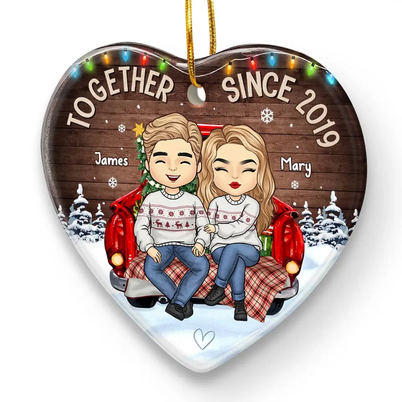 Our Love Is The Star That Shines Brightest During Christmas - Couple Personalized Custom Ornament - Ceramic Heart Shaped - Christmas Gift For Husband Wife, Anniversary