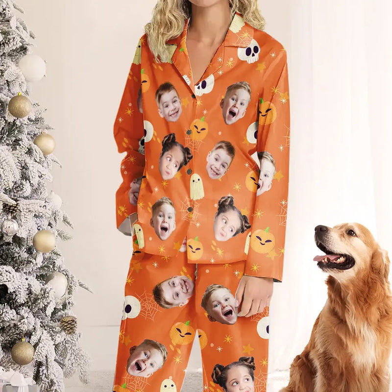 Custom Photo Double, Double Toil And Trouble - Family Personalized Custom Pajamas - Halloween Gift For Family Members