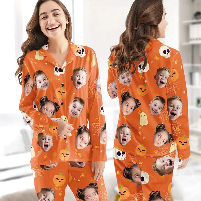 Custom Photo Double, Double Toil And Trouble - Family Personalized Custom Pajamas - Halloween Gift For Family Members
