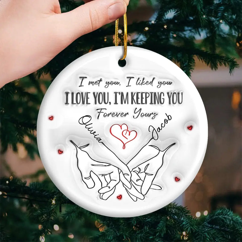 Our Love Is The Greatest Gift This Christmas - Couple Personalized Custom 3D Inflated Effect Printed Ornament - Ceramic Round Shaped - Christmas Gift For Husband Wife, Anniversary