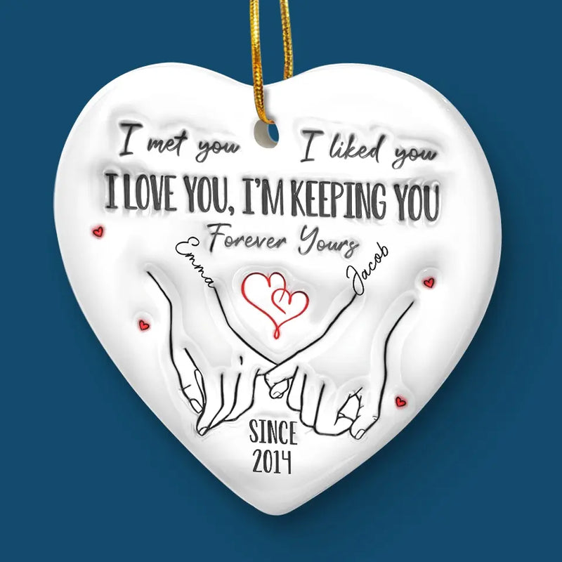 Merry And Bright, With You By My Side - Couple Personalized Custom 3D Inflated Effect Printed Ornament - Ceramic Heart Shaped - Christmas Gift For Husband Wife, Anniversary