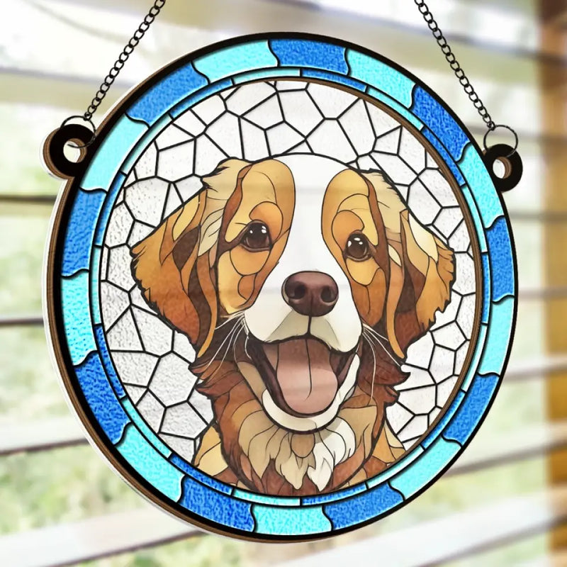 Custom Photo A Heartbeat At My Feet - Memorial Personalized Window Hanging Suncatcher Ornament - Sympathy Gift For Pet Owners, Pet Lovers